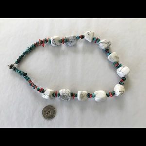 Howlite, turquoise and coral necklace